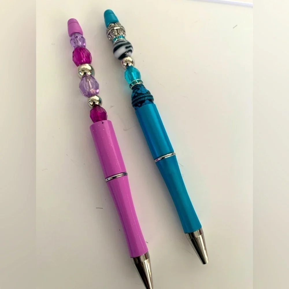 Hand crafted Beaded Pen, black ink with extra refillable ink. Set of 2 pens